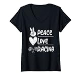 Carreras de amor por la paz. Mujer Soporte de carreras de amor de paz Racing Drag Racing Camiseta Cuello V