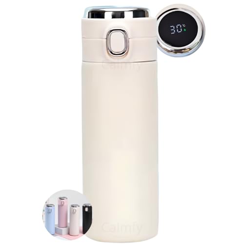 Garrafa Térmica de Água 500ml Esportiva, Com Display, Squeeze Academia, Tampa Antivazamento, BPA Free, Parede Dupla Vácuo Fria Quente, Portátil, Masculina Feminina Infantil (Bege)
