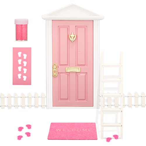 Zhanmai Tooth Fairy Door Kit Mini Wooden Tooth Fairy Door with Accessories Fairy Tale Education Learning Toy for Girls Dollhouse Fairy Garden Decoration DIY Craft Activities
