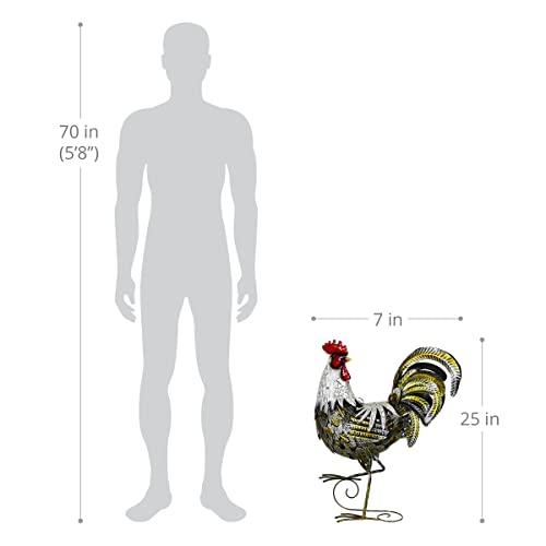Exhart Metal Rooster Garden Statue, Feather Details, Durable,Farmhouse Style Garden Décor,7"X18"X25" #TOP2