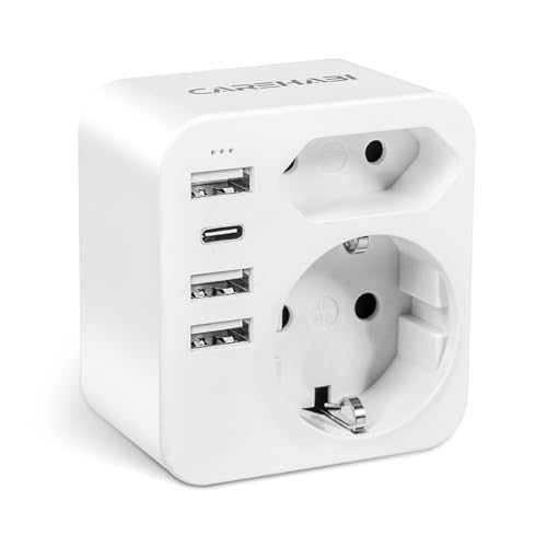Carehabi Reiseadapter Australien Adapter China Deutschland Stecker mit 3 USB C + 1 USB-C, Steckdosenadapter Reisestecker Stromadapter für Neuseeland, Argentinien, Adapter Australien Steckdose