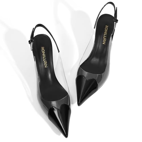 Women's Kitten Heels Clear Slingback Closed Pointed Toe Pumps Low Heel Dress Shoes Sling Back Comfortable Transparent PVC2