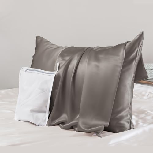 PROMEED Grey Silk Pillowcase Standard Size - Both Sides 23 Momme Grade 6A+Mulberry Silk Pillow Case Covers for Hair and Skin, Soft and Acne Free (Standard 20