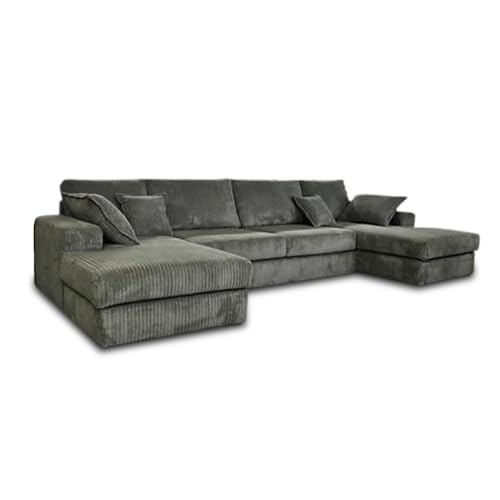 Modular Sofa Beds - Large Jumbo Cord Sofas Suite - Adjustable U Shape Sofa with Footstool - Comfy Convertible Grey Sectional Settee - Double Chaise Full Back Couches for Living Room & Lounge - Image 5