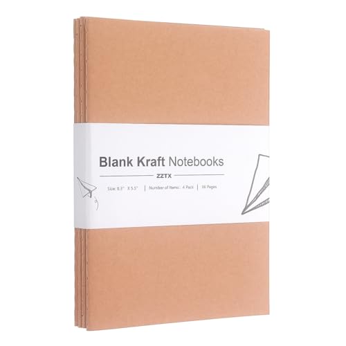 ZZTX-4-Pack-Blank-Kraft-Notebooks-Blank-Paper-Sketchbooks-for-Drawing-Doodling-WritingTravel-Journal-Set-A5-36-Pages-83-X-55