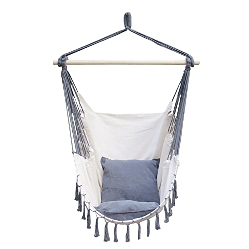 Silla colgante hamaca columpio para exteriores e interiores, patio, con 2 cojines incluidos, máximo 120 kg, para patio, dormitorio, porche, cómoda y elegante