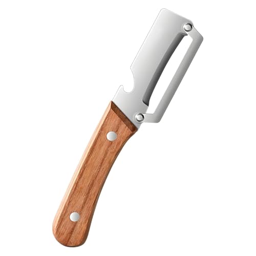 Multifunctional Vegetable Peeler with Wooden Handle, 2-in-1 Stainless Steel Peeler with Built-in Bottle Opener, Ergonomic Peelers for Kitchen, Sharp Vegetable Peeler for Potato, Carrot & Fruit(1)
