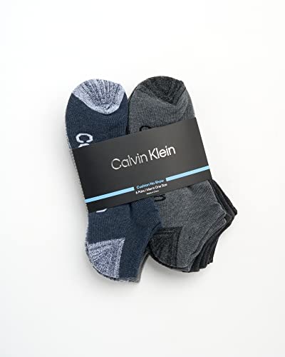 Image of Calvin Klein Mens No Show Socks - 6 Pack Soft Cotton Blend Cushioned Athletic Low Cut Socks for Men for Sports and Running