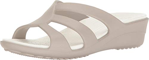 Crocs Women's Sanrah Strappy Wedge Sandal, Platinum, 11 M US