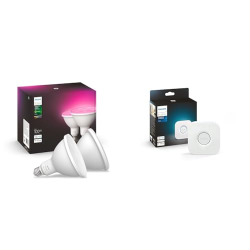 Philips Hue Smart 100W PAR38 LED Bulb & Bridge - Unlock the Full Potential of Hue - Multi-Room and Out-of-Home Control - Create Automations and Zones