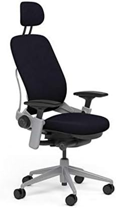 SteelcaseLeap Desk Task Chair in Buzz2 5F17 Black Fabric with Headrest - 4-Way Highly Adjustable Arms - Platinum Frame and Base - Soft Dual Wheel Hard Floor Casters