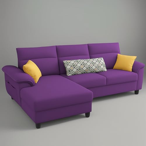 Image of Casaliving Seams LHS 4 Seater L Shape Sofa for Living Room (Purple Fabric) Premium Fabric Sofa