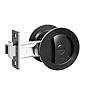 DPB Pocket Door Hardware with Lock, Privacy Door Handles with Adjustable Latch, Embedded Double-Sided Folding for 2-3/8" Backset and 1 3/8”to 2 3/16”Thickness Door (Lock but No Key, Black Round, 1Pcs)