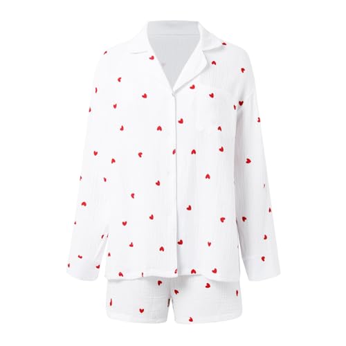 Pyjama imprimé cœur d'amour pour femmes avec short doux