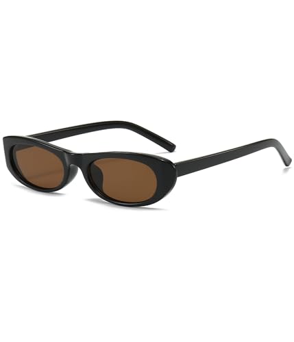 EYLRIM Trend Narrow Cat Eye Sunglasses for Women Fashion Small Oval Sun Glasses Black Shades(A3 Black/Brown)