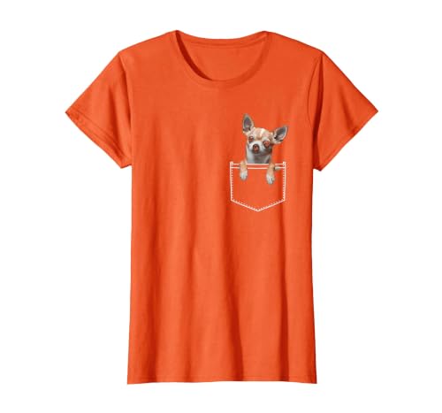 Pocket Chihuahua T-Shirt, Women, Orange, Medium