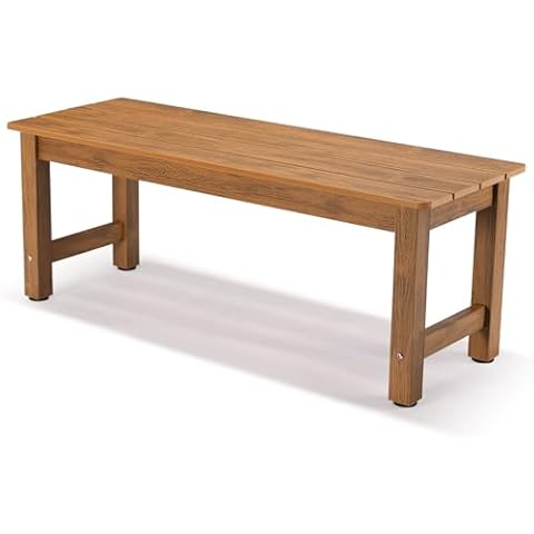 CHRUN Outdoor Bench Backless Bench for Patio Porch Park 2-Seater Dining Bench with Poly Lumber Weatherproof Garden Bench Suit for Park Balcony (Teak) Cover