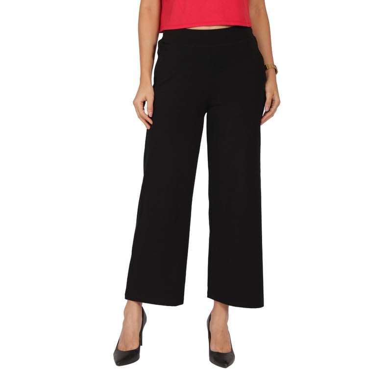 BlissClub Women AM PM Cotton Wide Leg Pants | Wide Waistband | High Rise | Drawstring | 2 Pockets