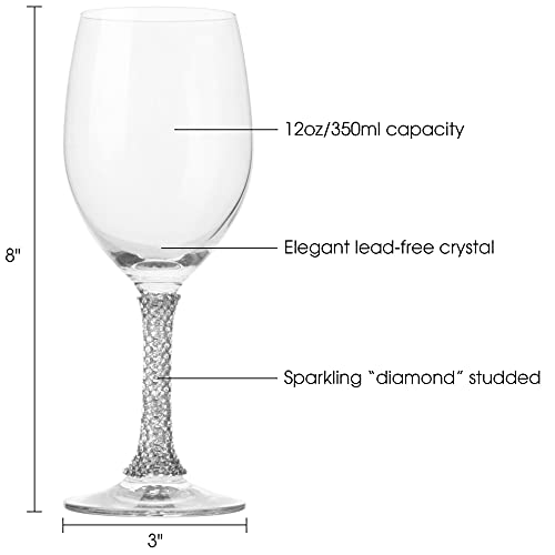 Berkware Set Of 2 Crystal Wine Glasses - Elegant Silver Studded Long Stem Red Wine Glasses #TOP5