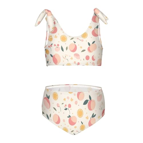 KLL Pink Peach Girl Two Piece Bikini Sets Scoop Neck Swimsuits Swimwear Cute Shoulder Strap