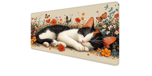 Tapis de souris XXL gaming 1000x500mm motif chat papillon tapis de bureau antidérapant PC