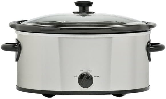 6 Quart Oval Slow Cooker, Stainless Steel Finish, Glass Lid, Model # MS54100112168S, Three Temperature Settings