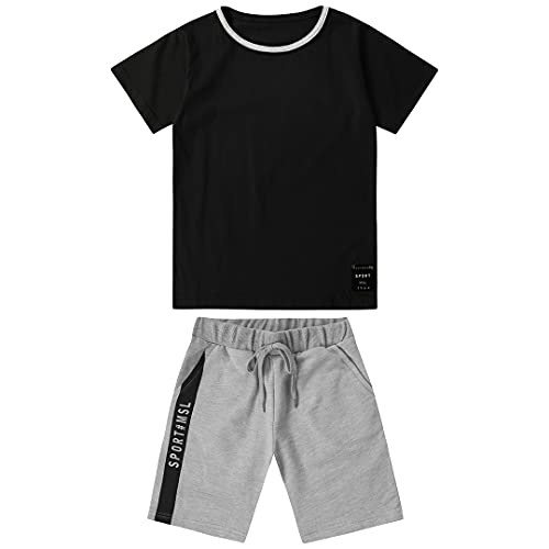 Conjunto camiseta e bermuda em moletom leve, Marisol, meninos, Preto, 4