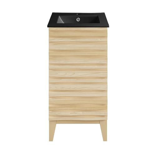 Image of Swiss Madison Cascade 18 in. Natural Oak Bathroom Vanity with Black Ceramic Sink Top