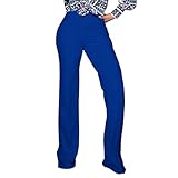 PINSV Women's High Waisted Stretchy Bootcut Pull On Dress Pants Casual Work Pants 3257 Blue XL