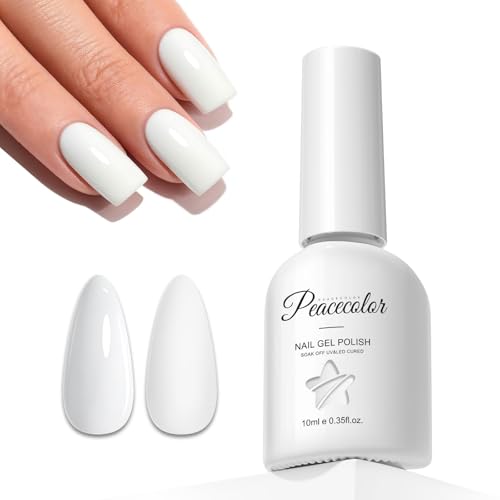 Peacecolor Smalto Semipermanente Unghie Bianco, 10ML Soak Off Smalto Bianco Gel Polish, Smalto per Unghie Semipermanente Studio di Manicure Fai da Te a Casa
