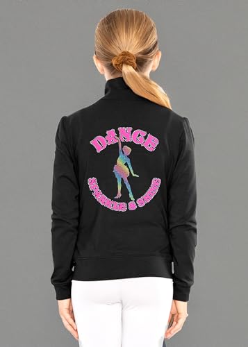 Image of STRETCH IS COMFORT Sparkle Dance Warm Up Jacket for Girls and Women | Glitter Performance Studio Competition Zip Layer
