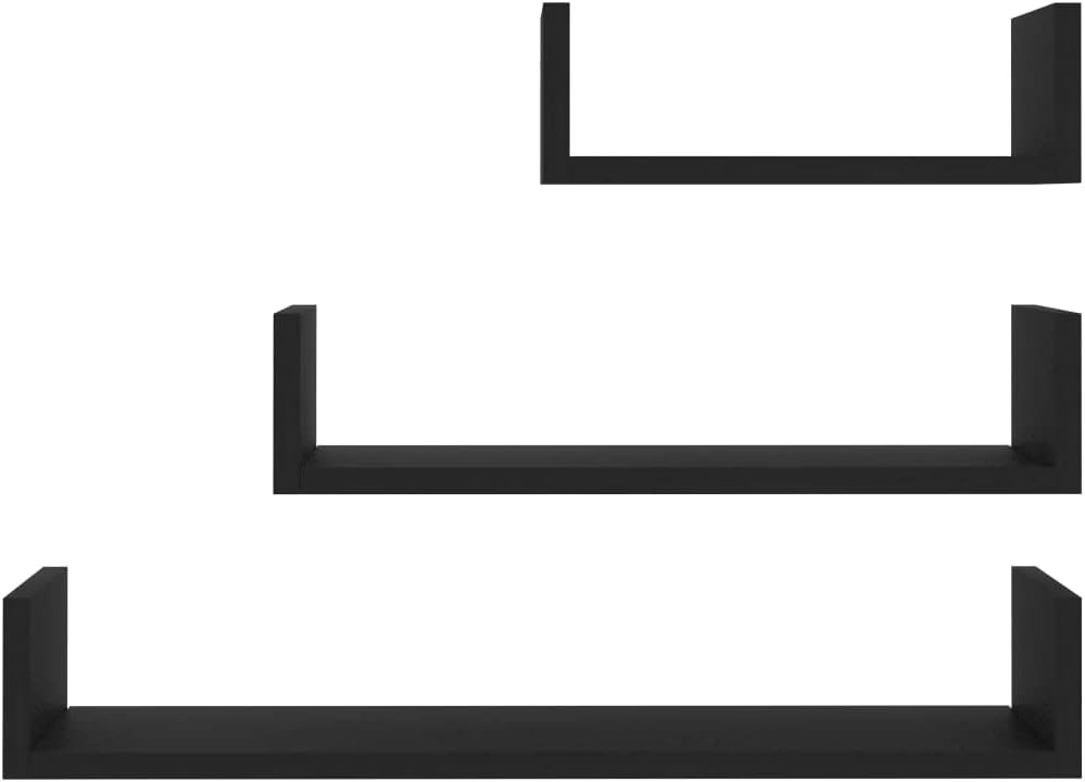 3-Piece Black Wall-Mounted Shelf Set with Floating Storage Shelves for Display and Organization