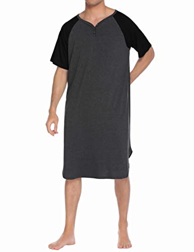 Image of Ekouaer Sleepwear Men's Nightshirt Short Sleeve Pajama Big & Tall Nightgown