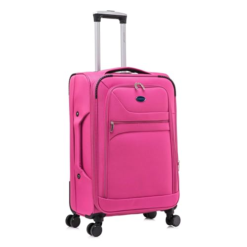 Aerostar Medium 26” Lightweight Softshell Expandable Suitcase, Integrated Combination Lock, 4 Wheels Check in Luggage for 15 to 20kg (Cerise Pink, 78 litres)