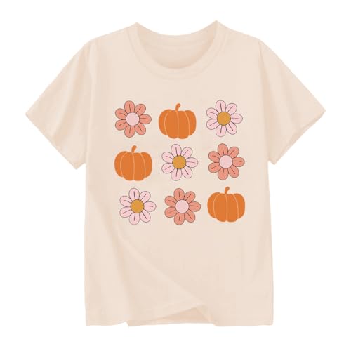 Toddler Girls Thanksgiving Shirts Turkey Pumpkin T Shirt Cotton Short Sleeve Halloween Tops 1-10 Years