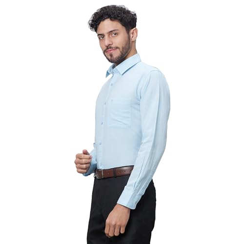 Image of Raymond Men Slim Fit Solid Pattern Linen Cotton Blend Regular Collar Full Sleeve Casual Shirt
