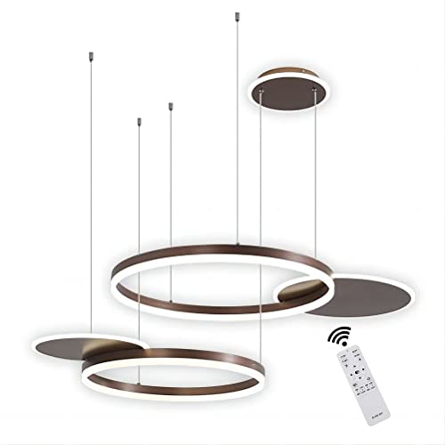 Lustre LED moderne marron à 5 anneaux réglables avec télécommande