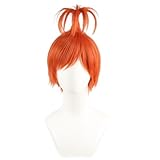 KiyaCos Short Orange Prestyled Ponytail Ahoge Wig Anxiety Halloween Cosplay Wigs