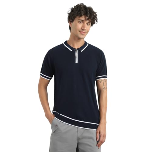 Image of NOBERO Men's Textured Polo Shirt, 100% Cotton Flat Knit, Regular Fit, Vibrant Hues, Classic Polo Collar, Soft & Breathable Casual Wear