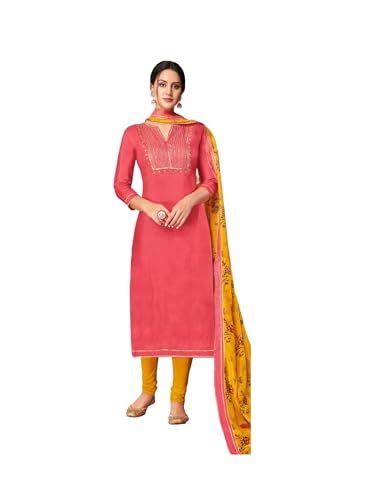 Parvdi Salwar Kameez Ready to Wear Plus Size Salwar Suit Set Indian Ethnic Dresses for Women, Pink & Mustard, Large