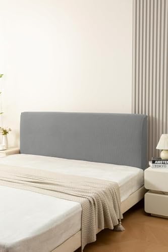 Image of HOMETHREADS Stretchable Lycra /Velvet Headboard Cover | Soft, Dust-Proof & Wrinkle-Resistant Bed Back Protector | Fits Leather, Wooden & Fabric Bedsides | for 6ft to 6.5ft Beds | (Grey, 172x65cm)