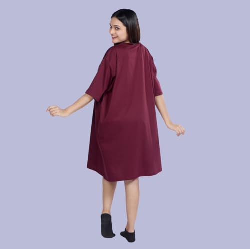 Image of LAMA STORE Women's Printed Oversized T-Shirt Dress, Cotton, 3 /4 Sleeve Length, Casual Loose Fit, Comfort Wear Extra Comfy Oversized Printed Pocket T-Shirt Dress