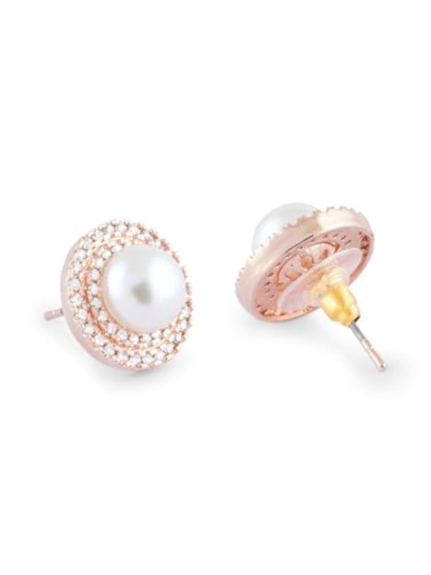 Women's Cubic Zirconia & Pearl Embellished Brass Studs Earrings