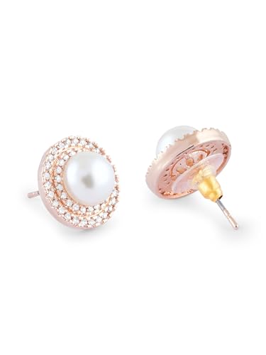 Women's Cubic Zirconia & Pearl Embellished Brass Studs Earrings