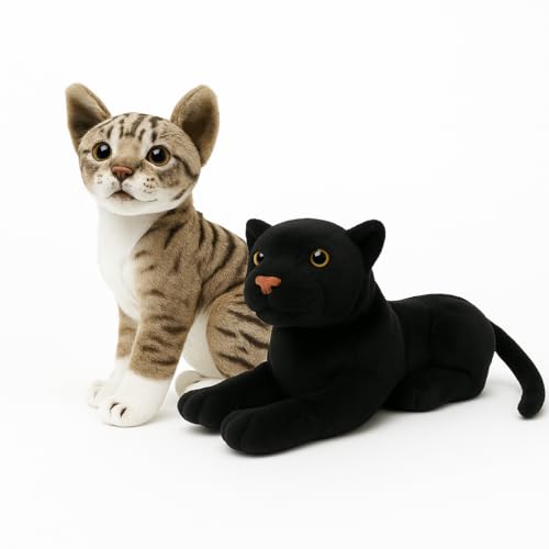 Image of Cute Panther & Brown Cat Plush Toy Combo - 30 cm Soft Stuffed Animals for Kids | Super Soft & Huggable for Boys & Girls (Pack of 2)