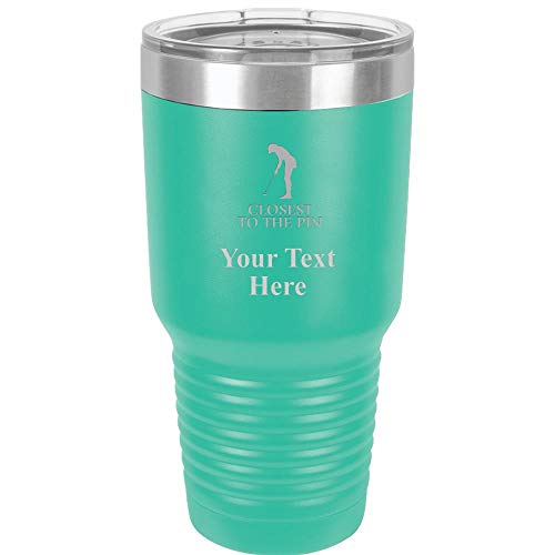Closest To Pin Travel 30oz Teal Stainless Steel Vacuum Insulated Hot/Cold Tumbler with Clear Lid - Great Customizable Gift For Any Special Event. BPA Free Prime