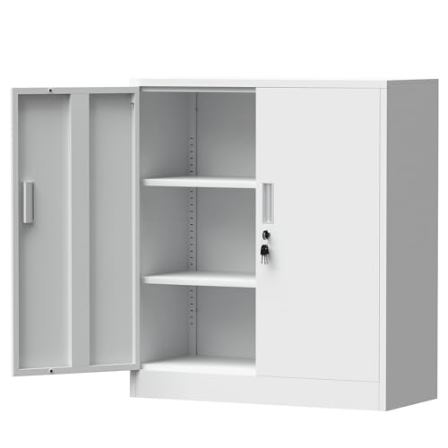 iJINGUR Armario de Metal para archivadores de Oficina, de Almacenamiento, de Metal con Puertas con Cierre y 2 estantes Ajustables 92 x 80 x 40 cm (Blanco) - imagen 7