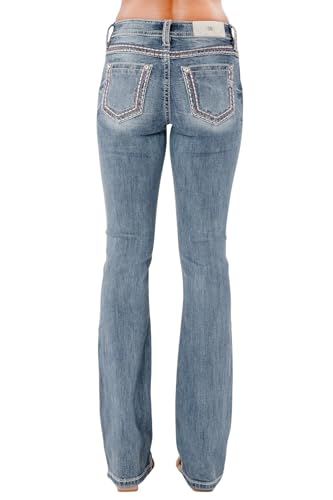 Miss Me Women's Pink Border Embellished Pockets Mid-Rise Bootcut Jeans