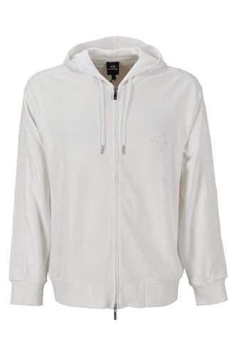 Armani Exchange Felpa con Cappuccio da Uomo con Logo Tape Cotton Interlock Zip Up, Bianco Sporco, S