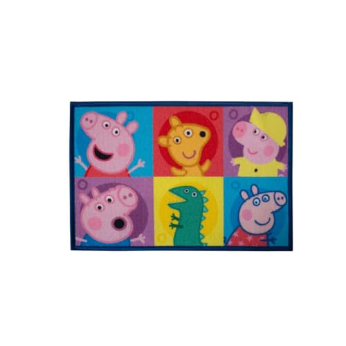 Image of Athom Living Peppa Pig Kids Bathmat - Multi-Colour Nylon, Anti-Skid with Durable Latex Backing, Fun Superhero Design, Easy to Clean, Perfect Entryway or Playroom Mat, 37x57 cm, Pack of 1